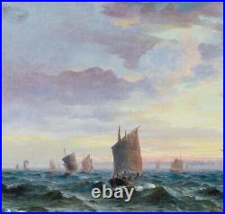 Large 19th Century English Fishing Fleet At Sunrise by Henry MOORE (1831-1895)