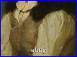 Large 19th Century English Newlyn School Girl Portrait Antique Oil Painting