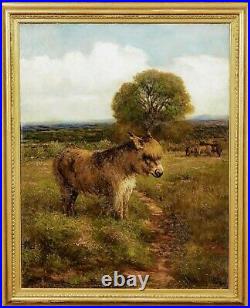 Large 19th Century English Portrait Donkey In A Field Landscape EDMUND CALDWELL
