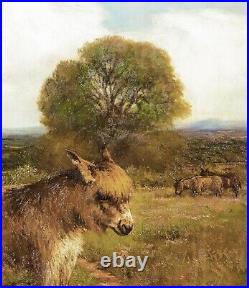 Large 19th Century English Portrait Donkey In A Field Landscape EDMUND CALDWELL