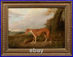 Large 19th Century English School Greyhound & Game In A Landscape Signed