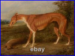 Large 19th Century English School Greyhound & Game In A Landscape Signed