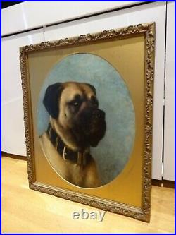 Large 19th Century English School Portrait Of A Mastiff Dog Signed Antique
