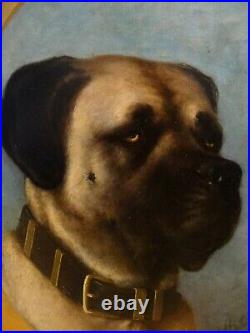 Large 19th Century English School Portrait Of A Mastiff Dog Signed Antique