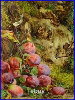 Large 19th Century English Still Life Plums On A Mossy Bank William HUGHES