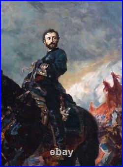 Large 19th Century French Franco-Prussian Wars Cavalry Officer & Black Horse