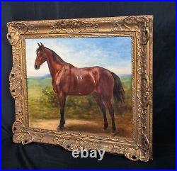 Large 19th Century French Horse In A Landscape Portrait Antique Oil Painting