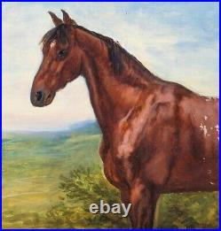Large 19th Century French Horse In A Landscape Portrait Antique Oil Painting