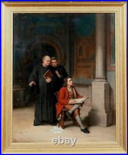 Large 19th Century French Monastery Interior Monks & Artist Louis GALLET