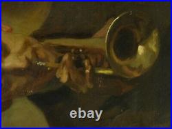Large 19th Century Italian French Trumpet & Tuba Horn Musicians Antique Signed