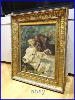 Large 19th Century Italian Portrait Of A Brown & White Cow by Eduardo MATANIA