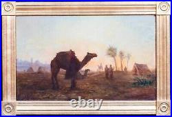 Large 19th Century Orientalist Arab Camp Sunset Camels by LEMUEL D. ELDRED