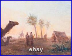 Large 19th Century Orientalist Arab Camp Sunset Camels by LEMUEL D. ELDRED