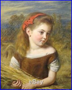 Large 19th Century Pre-Raphaelite Scottish Girl Corn Field Portrait James ARCHER