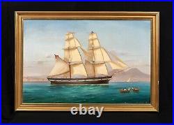 Large 19th Century Royal Navy HMS Endeavour Bay Of Naples Ship Tommaso DE SIMONE