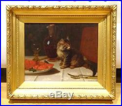 Large 19th Century Tabby Cat Kitten Lobster Still life George Frederick HUGHES