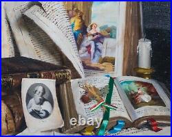 Large 19th Century Trompe l'oeil Still Life Antique Books & Papers Romek Arpad