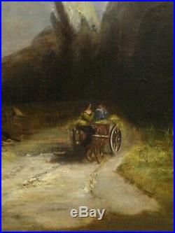 Large 19th Century Welsh Valley Landscape Horse & Cart Antique Oil Painting