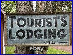 Large 42 Tourists Sign, Folk Art Hand Painted Framed Catskills Country Style
