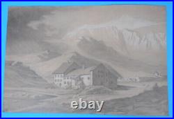 Large Antique 1888 Drawing Swiss Hospiz Grimsel Switzerland Signed