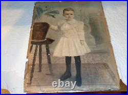 Large Antique 19th. C Photographic Print On Lead Sheet of a Little Boy, Signed