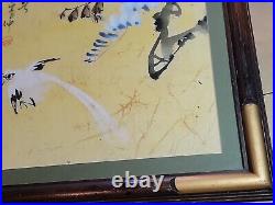 Large Antique ASIAN SILK BIRD PAINTING, FRAMED & SIGNED
