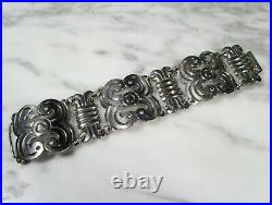 Large Antique Art Deco Mexican Modern Heavy Sterling Silver Panel Bracelet 7 #3
