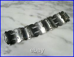 Large Antique Art Deco Mexican Modern Heavy Sterling Silver Panel Bracelet 7 #3