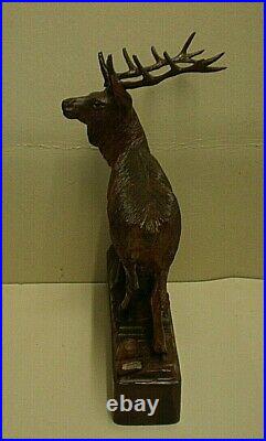 Large Antique Black Forest Stag Swiss Carving Signed