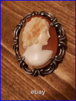 Large Antique Cameo Brooch Pendant 800 Silver Signed