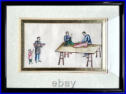 Large Antique Chinese 19th C Silk Weaving Watercolour Rice Painting