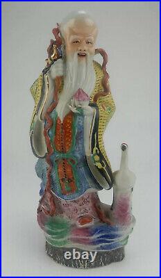 Large Antique Chinese Famille Rose Shou Lao Immortal Figure Statues 14