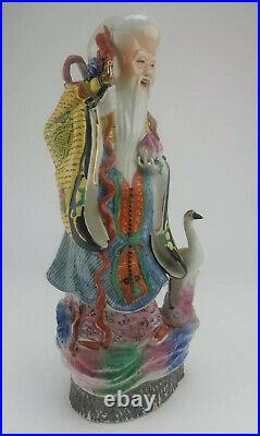 Large Antique Chinese Famille Rose Shou Lao Immortal Figure Statues 14