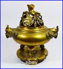 Large Antique Chinese Heavy 3.5 KG Bronze Censer Tripod Incense Signed Seal