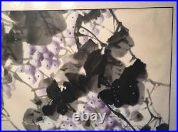 Large Antique Chinese Ink Wash Painting Signed. Grapevine & 2 Chicks MAGNIFICENT