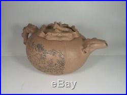 Large Antique Chinese Yixing Teapot Persimmon Shape Calligraphy Signed Seal Mark