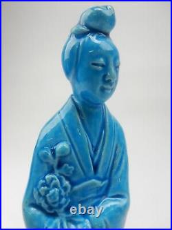 Large Antique Chinese blue glazed Statue of Guan-Yin 10 inches