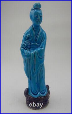 Large Antique Chinese blue glazed Statue of Guan-Yin 10 inches