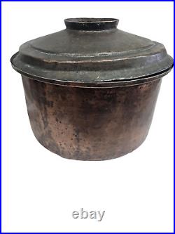 Large Antique Copper Cooking Pot Steam Pot Dome Lid Signed