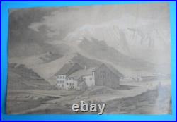 Large Antique Drawing Hospiz Grimsel Swiss Switzerland Signed & Dateted 1888