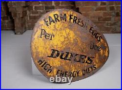 Large Antique Dukes Farm Fresh Eggs Advertising Sign Home Decor Vintage