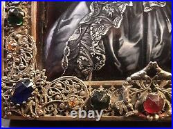Large Antique Enamel Plaque/ Jeweled Bronze Frame/ Signed/ France 1860/ 8 1/2