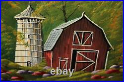 Large Antique Flour Sifter Hand Painted Country Scene Barn Grass Church EWALD