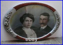 Large Antique Framed Hand tinted Edwardian photograph of Couple Signed & Dated