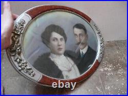 Large Antique Framed Hand tinted Edwardian photograph of Couple Signed & Dated