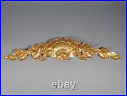 Large Antique French Gilded Bronze Furniture Pediment Decoration Shell Signed