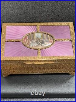Large Antique French Gold Gilt Pink Enamel Handpainted Scene Box Artist Signed