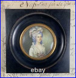 Large Antique French Portrait Miniature, Miss Elizabeth, Signed, Grand Tour