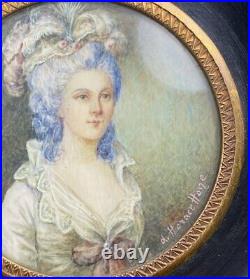 Large Antique French Portrait Miniature, Miss Elizabeth, Signed, Grand Tour