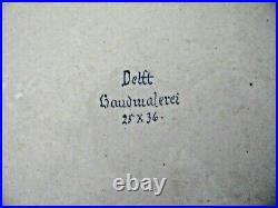 Large Antique Hand Painted Artist Signed German Delft On Tile 14 X 10